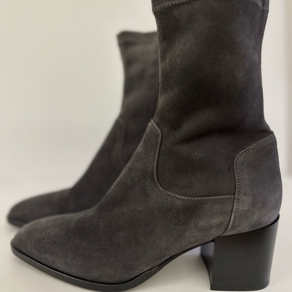 Aquatalia Tilly Grey Stretch Suede Weatherproof Ankle Zip Block Heel Boots 8M - Picture 5 of 7